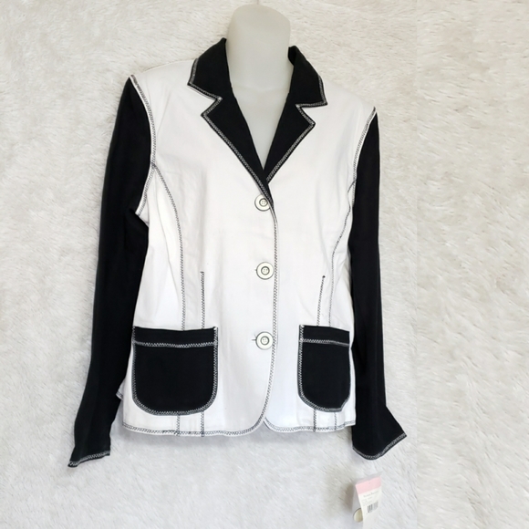 90's Vintage Black and White Color block Blazer - Picture 4 of 14